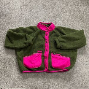 Gap Kids Sherpa Fleece Jacket Girls XL Green Pink Snap Button Zip Pocket School